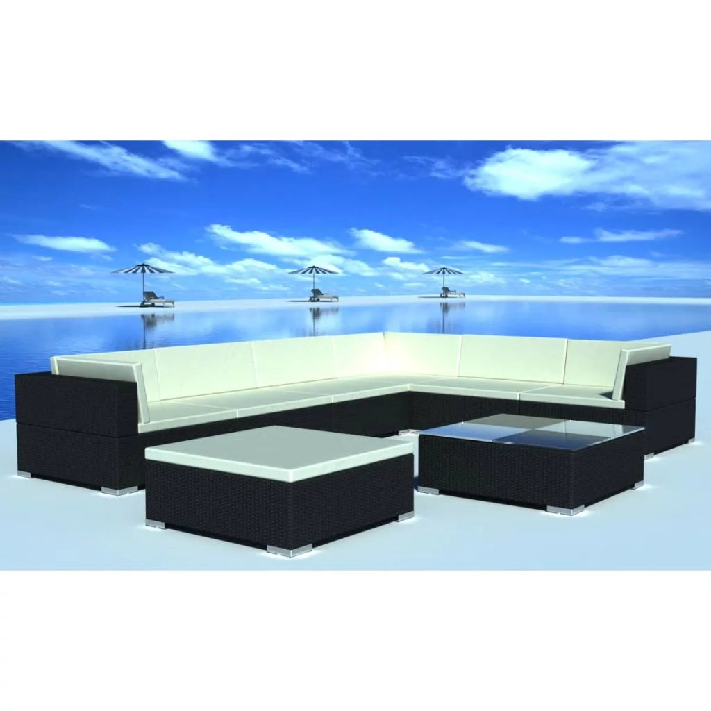 Black Poly Rattan 8 Piece Patio Lounge Set with Cushions F6887