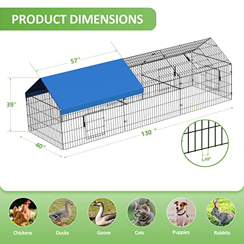 Metal Chicken Coop 130"×40"×39" with Cover F15778