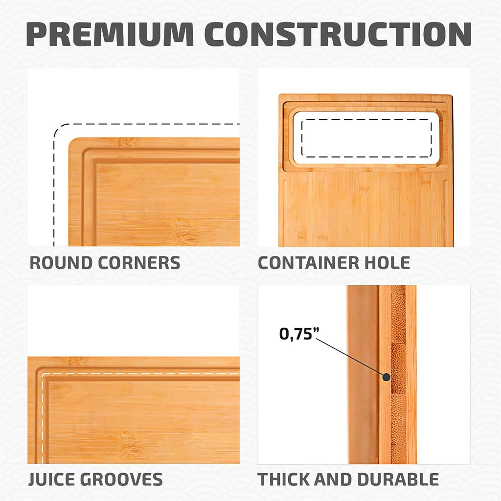 Bamboo Cutting Board With Containers Set Of 9 Over The Sink Chopping Board With Collapsible Strainers L714841