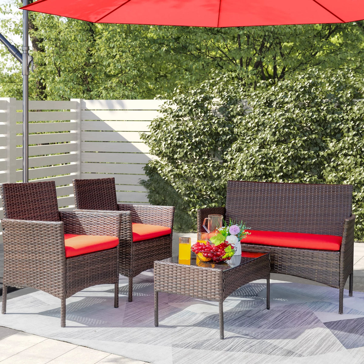 4 Pieces PE Rattan Wicker Patio Conversation Set D46065
