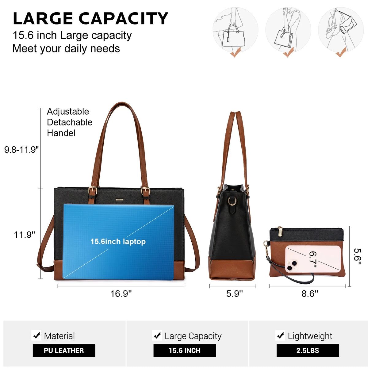 Leather Waterproof Laptop Tote Bag for 15.6 inch Computer Q473