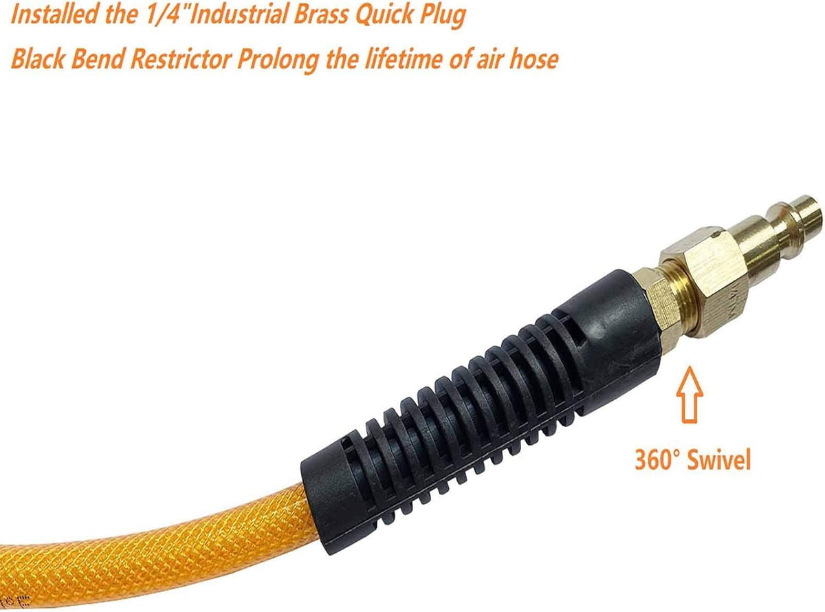 Transparent Orange 100ft Air Hose with Brass Quick Coupler and Plug, Pack of 2 P9635