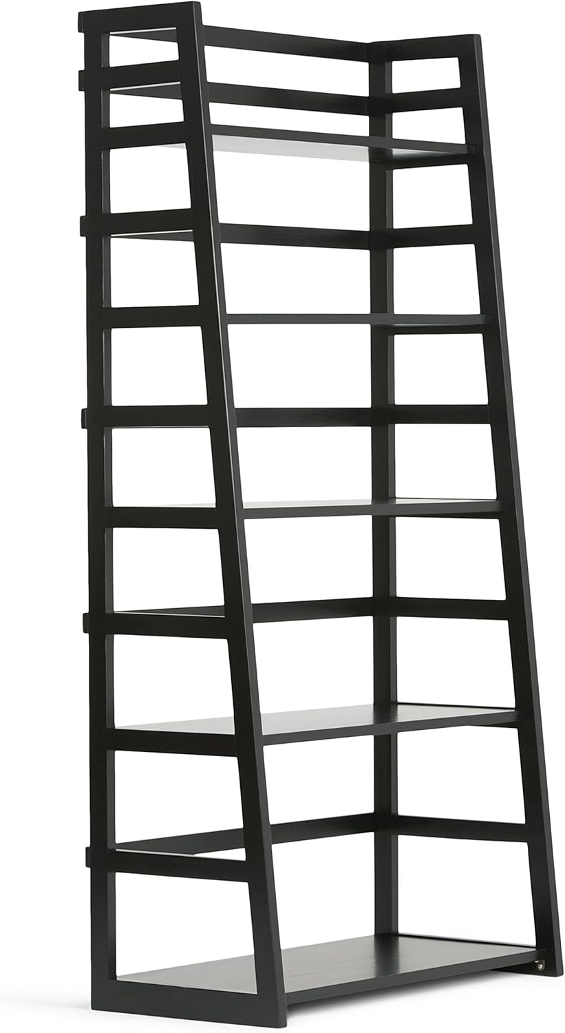 Black 5 Shelf Solid Wood Ladder Shelf Bookcase Q912245