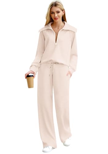 Half Zip Sweatshirt And Wide Leg Sweatpant 2 Piece Sweatsuit P717