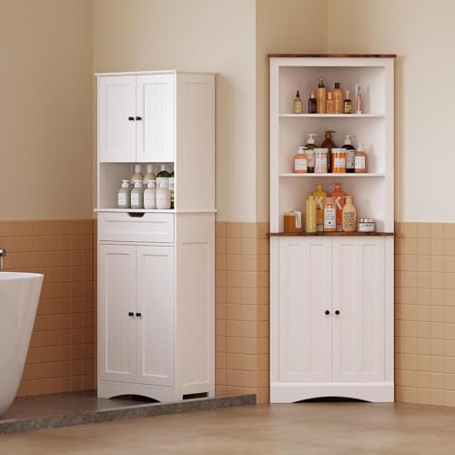White Corner Cabinet with Doors and Shelves Y78687