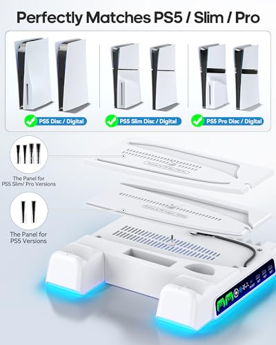 PS5 Stand with Dual Controller Charging Station and 3-Level Fan J262