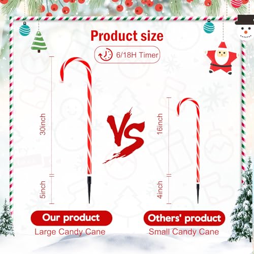 20 Packs Solar Candy Cane Lights Outdoor Pathway, 8 Modes LED Candy Cane Decorations H5736