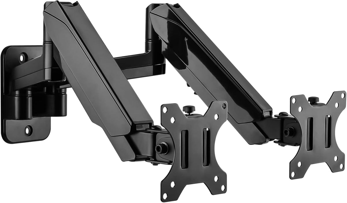 Dual Monitor Wall Mount for Two 17-32 inch Flat/Curved Screens, Height Adjustable Gas Spring, VESA 75/100 V6450