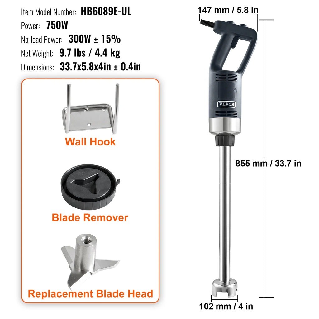 Commercial Immersion Blender Heavy Duty Hand Mixer 750W Variable Speed L7651