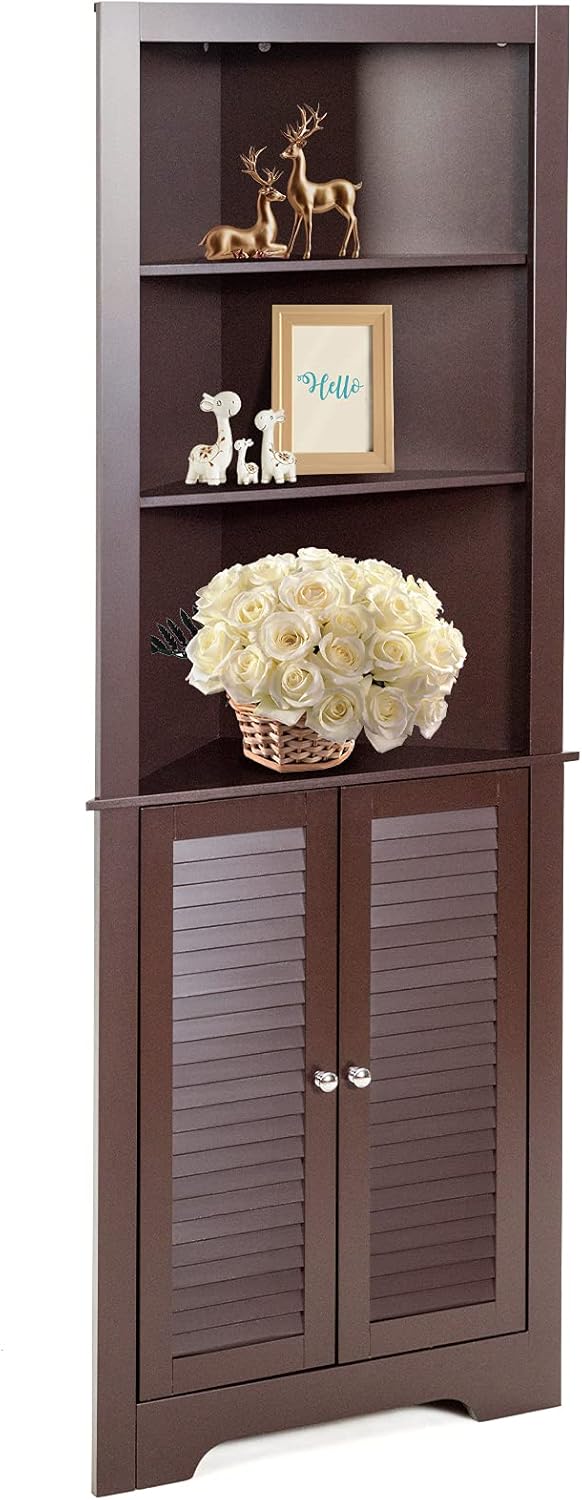 Espresso Corner Storage Cabinet with 3 Open Shelves N72206