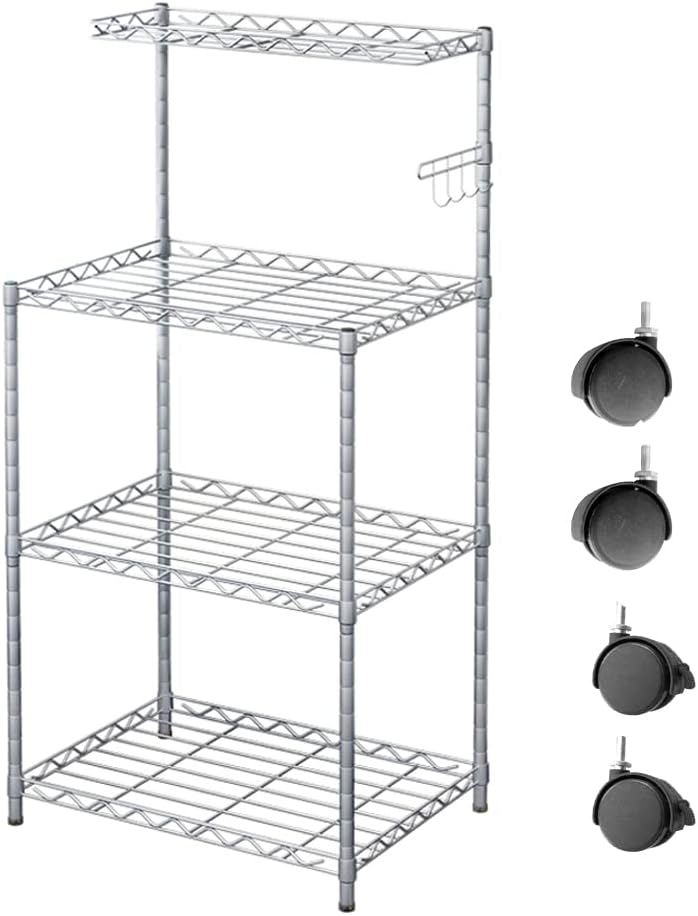 4-Tier Kitchen Baker’s Rack with Wire Mesh Shelves and Wheel Casters F4698