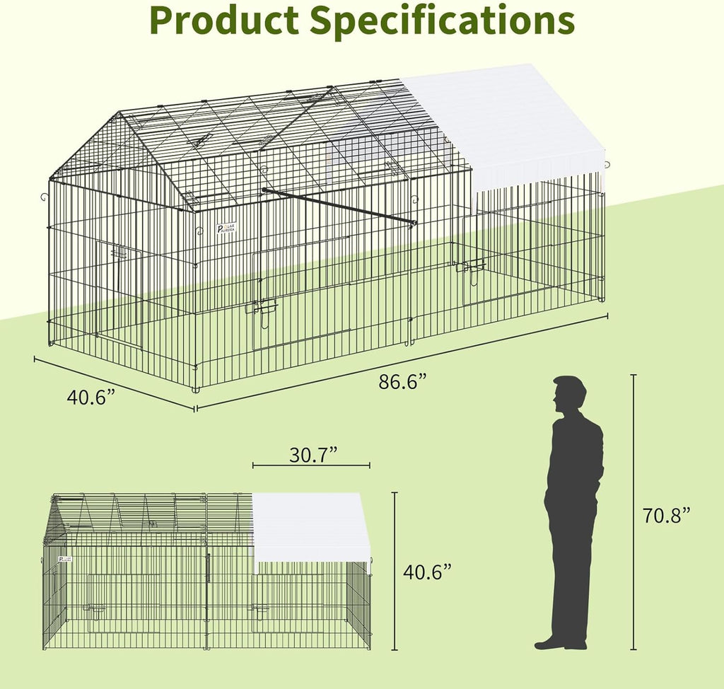 87" x 41" Metal Chicken Coop with Cover I2846