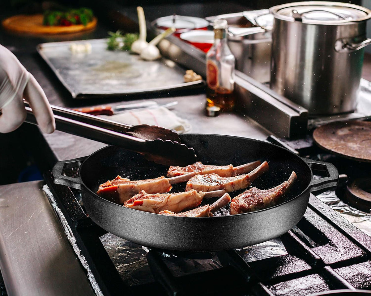 Pre-Seasoned Cast Iron Grill Pan 16 Skillet with Dual Handles P900948