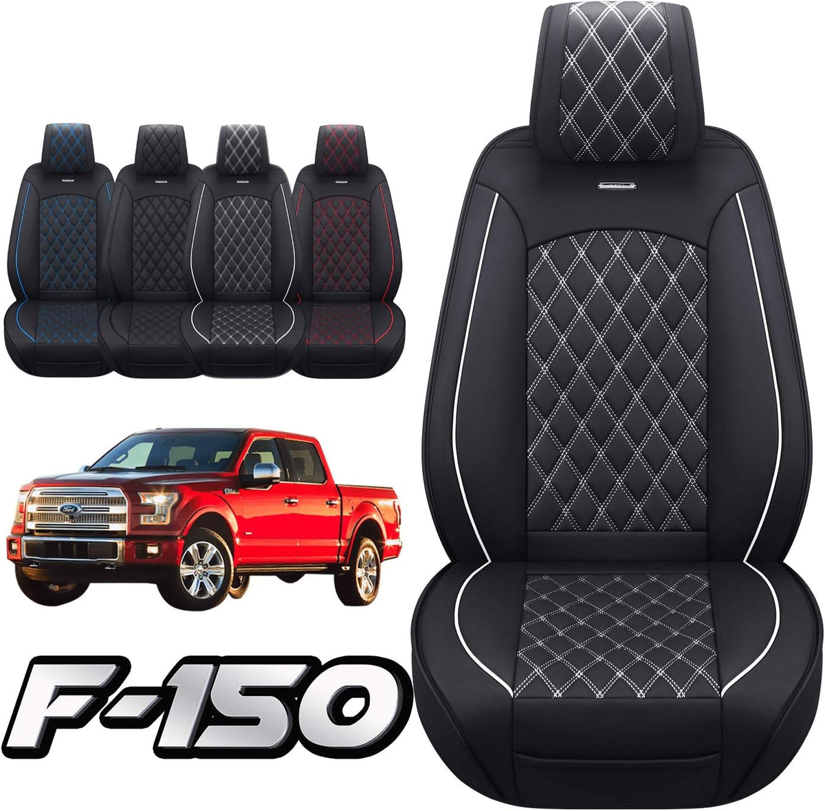 Waterproof Leather Car Seat Covers Full Set Black and Blue E8580