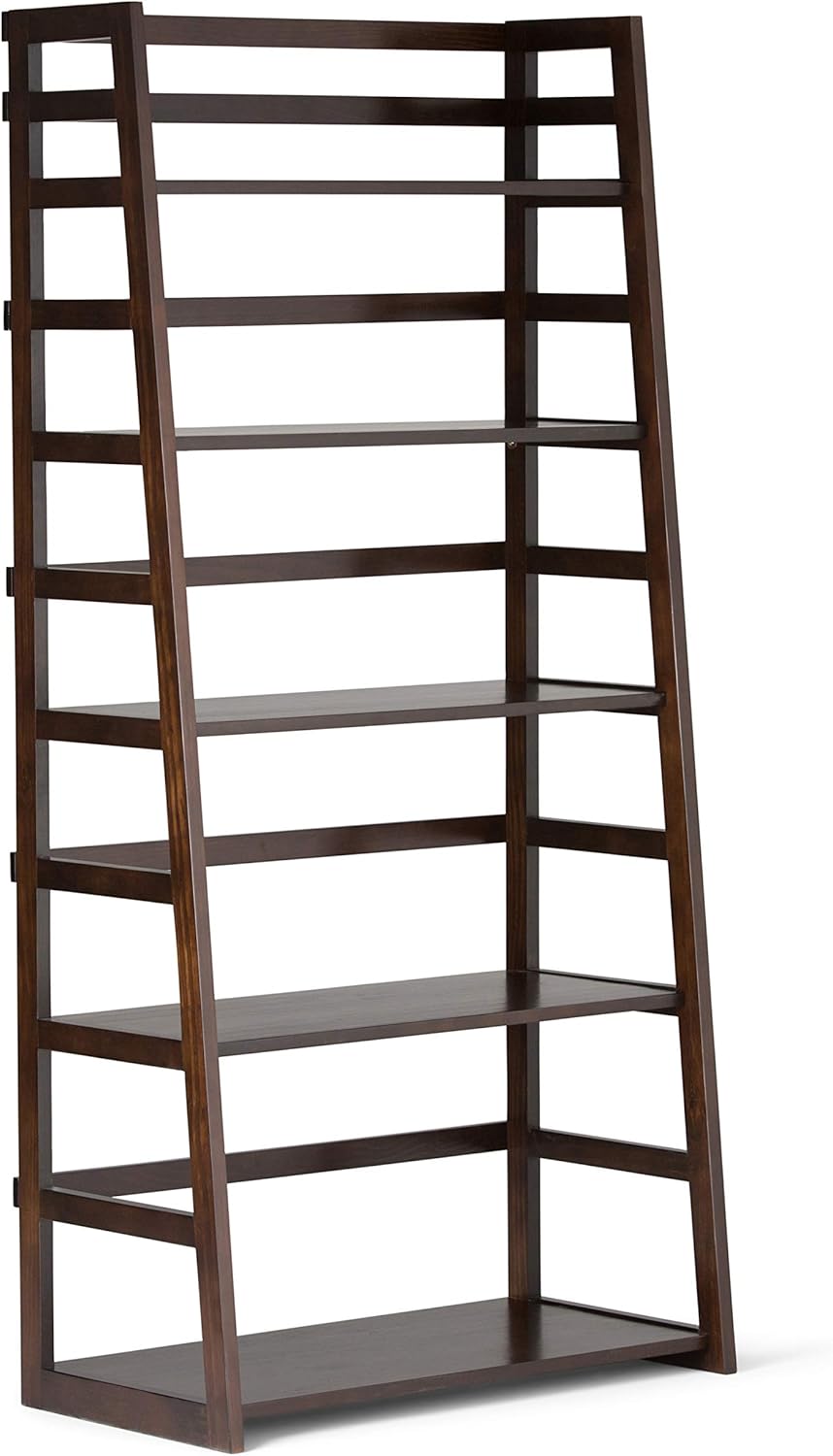 Black 5 Shelf Solid Wood Ladder Shelf Bookcase Q912245