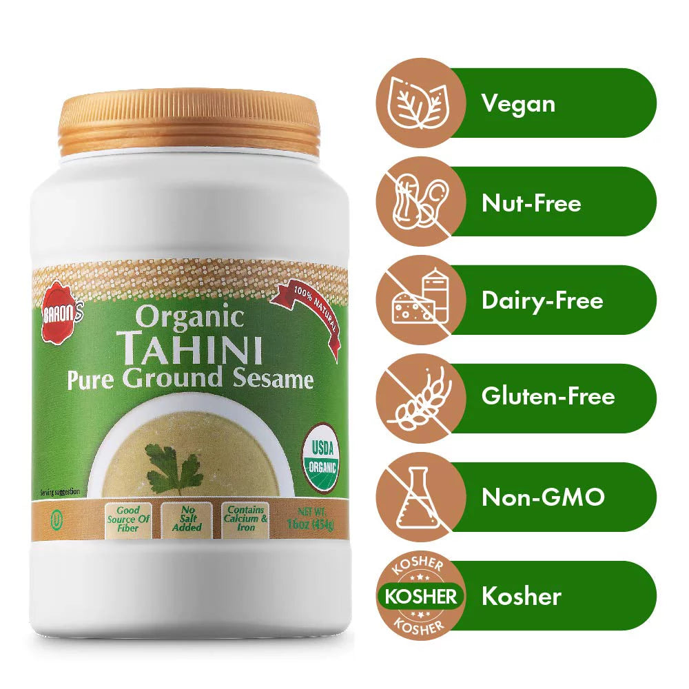Organic Pure Tahini Sesame Paste 16oz Jars (12 Pack) I997