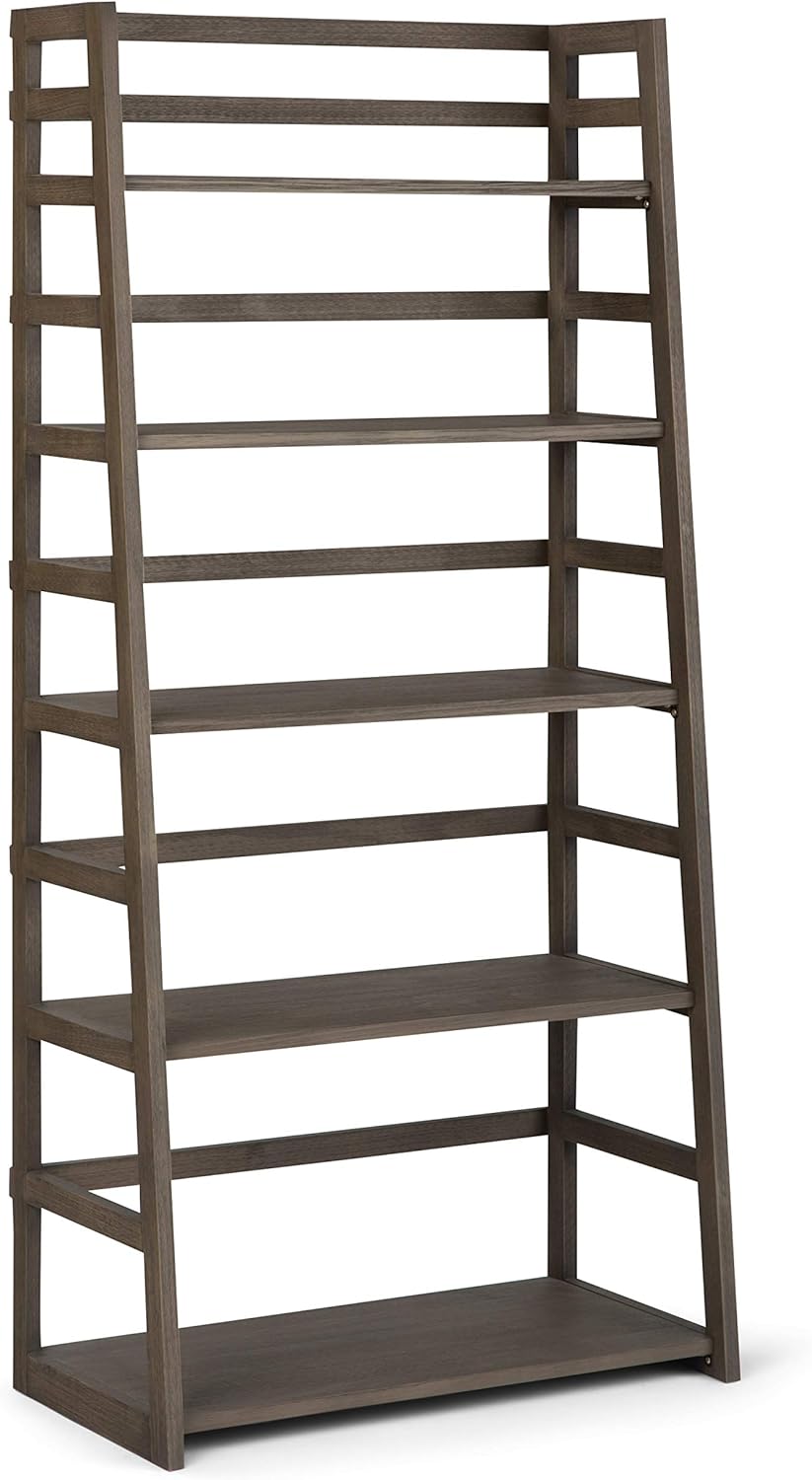 Black 5 Shelf Solid Wood Ladder Shelf Bookcase Q912245