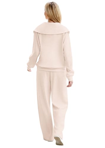 Half Zip Sweatshirt And Wide Leg Sweatpant 2 Piece Sweatsuit P717