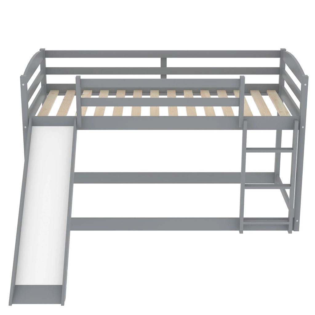 Gray Twin Over Twin Wood Bunk Bed with Slide and Ladder Y983