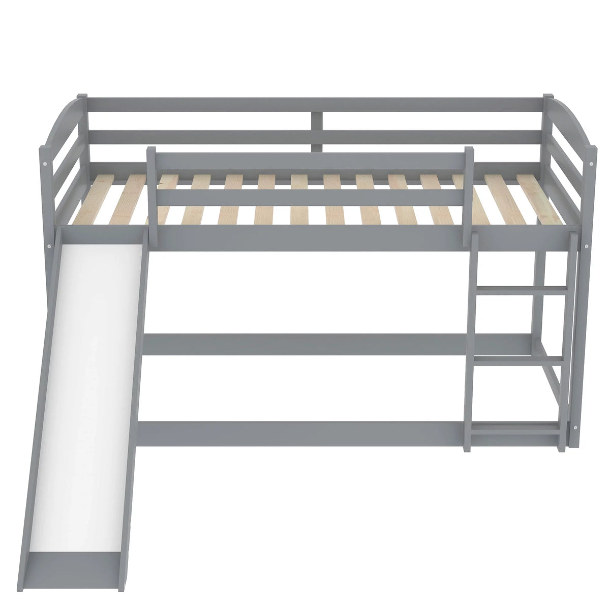 Gray Twin Over Twin Wood Bunk Bed with Slide and Ladder Y983