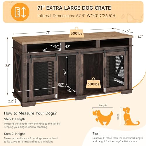 Brown Wooden Dog Crate with 3 Storages and Removable Divider D109