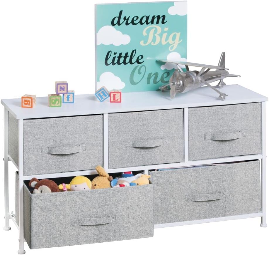 Gray White 5 Removable Fabric Drawers Storage Dresser C628815