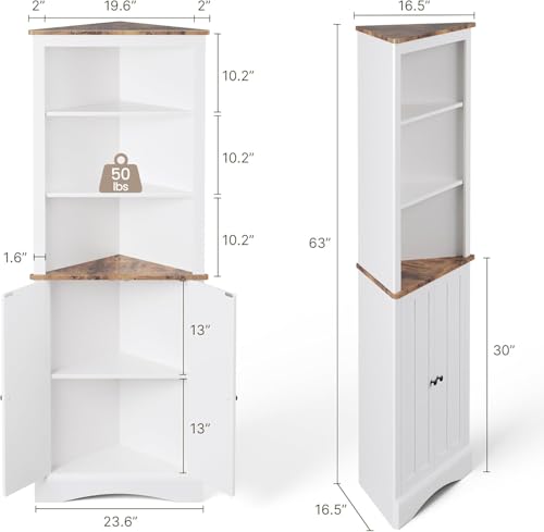 White Corner Cabinet with Doors and Shelves Y78687