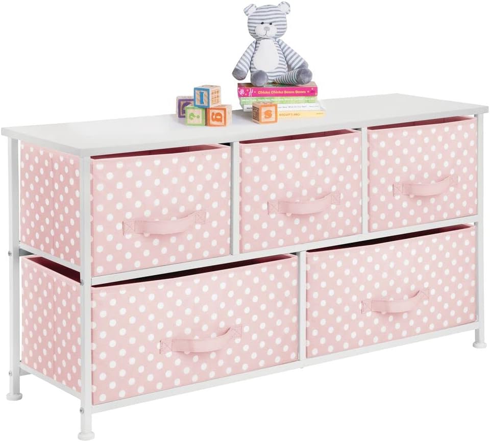Gray White 5 Removable Fabric Drawers Storage Dresser C628815