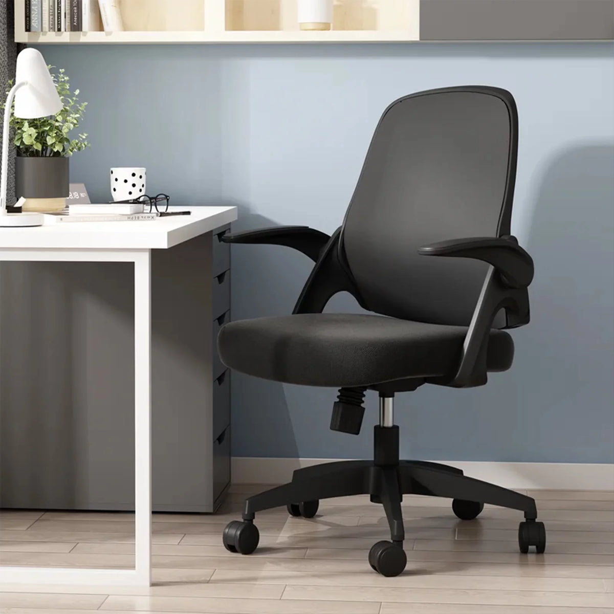 Black Swivel Desk Chair with Flip-up Arms and Adjustable Height F953443