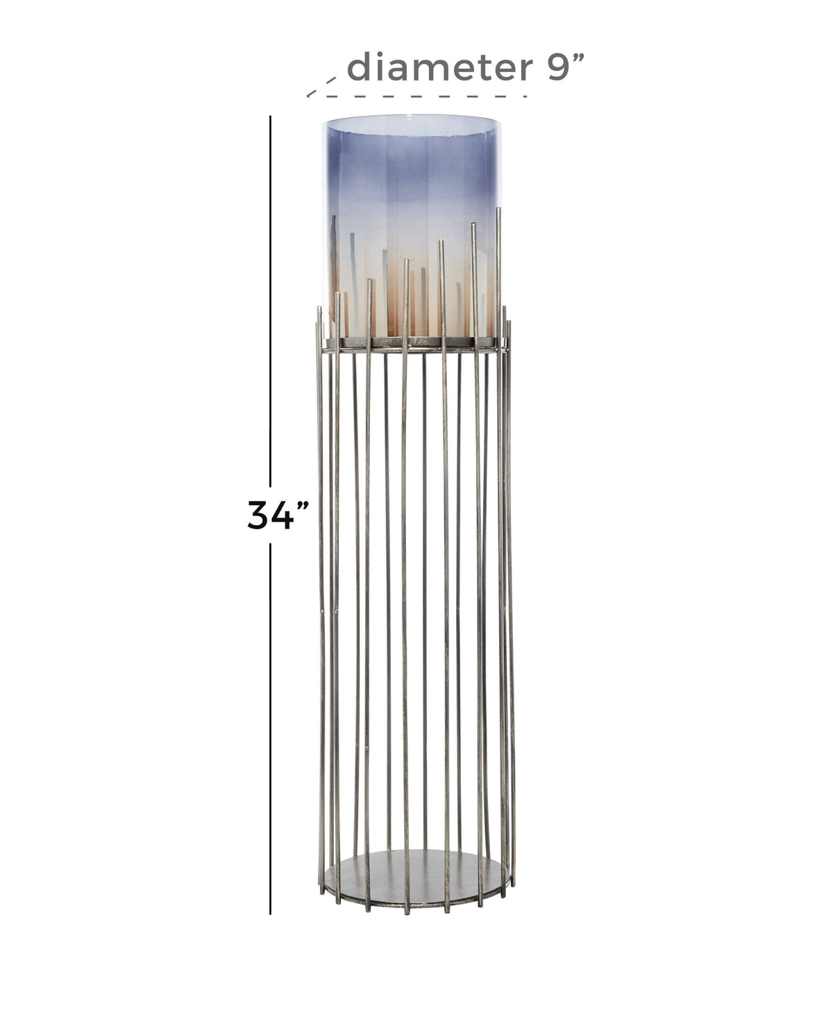 Multi Colored Glass Hurricane Candle Holder on Metal Stand K395972