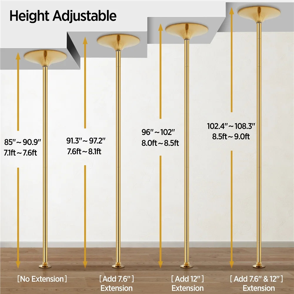 Gold Height Adjustable Spinning Static Dance Pole D947