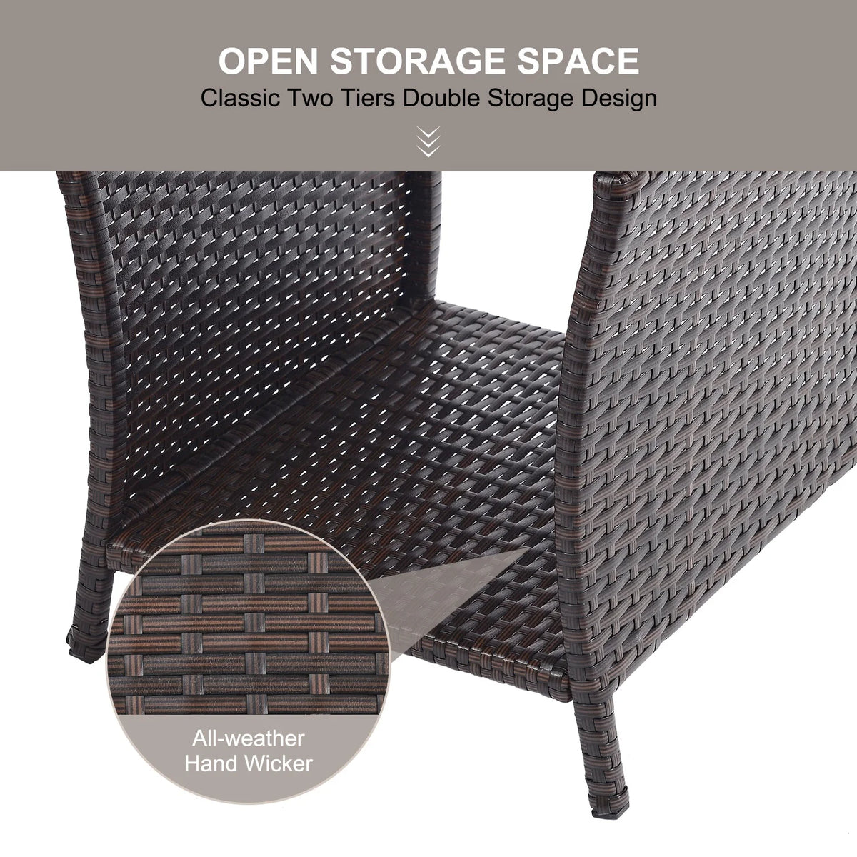 Brown Rattan Wicker Outdoor Side Table with Storage K334