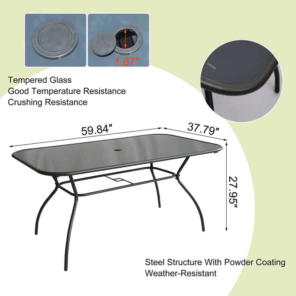 7 Pcs Wicker Dining Set with Tempered Glass Table H1185