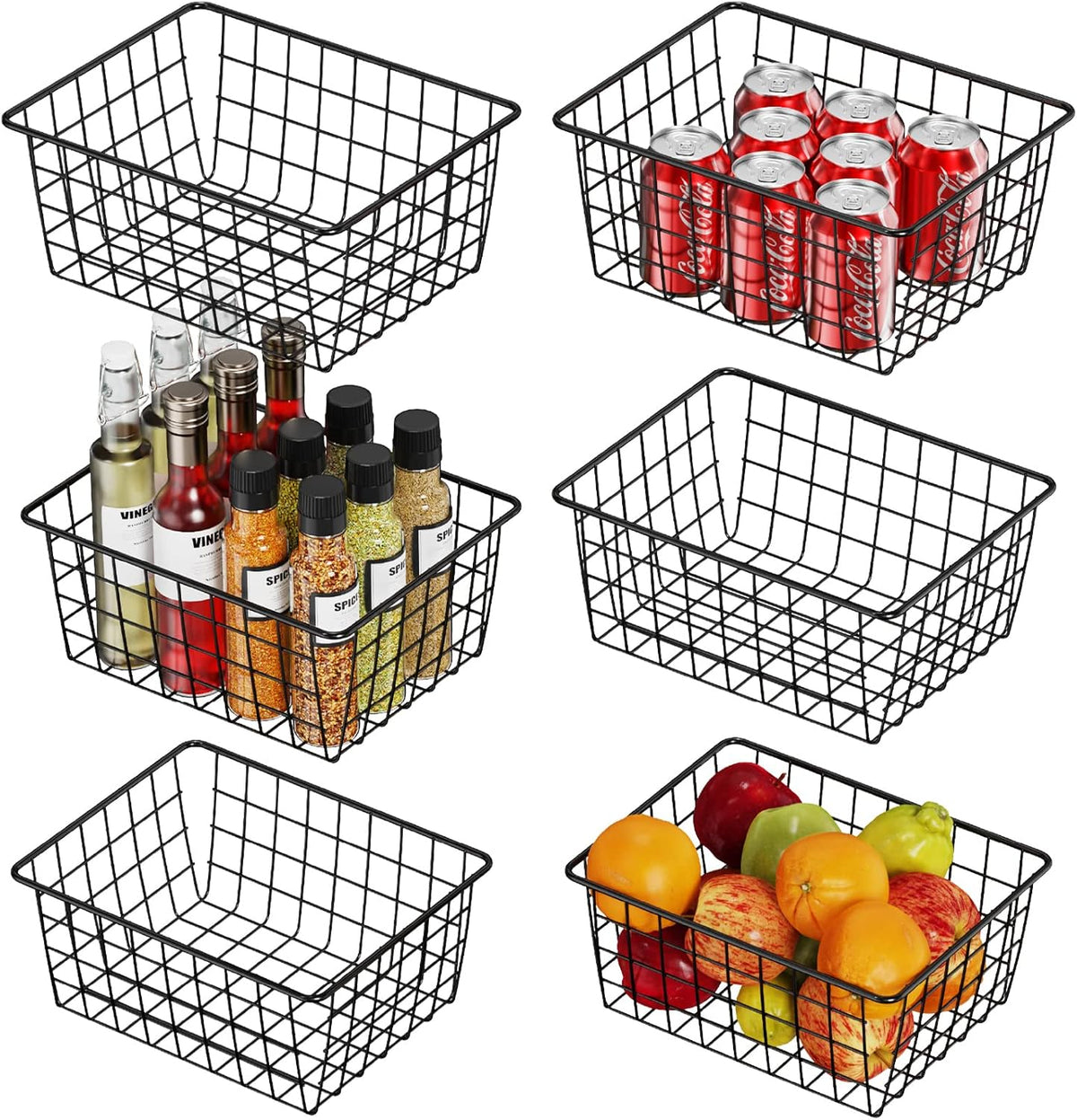 6 Pack Black Small Wire Storage Baskets U57694