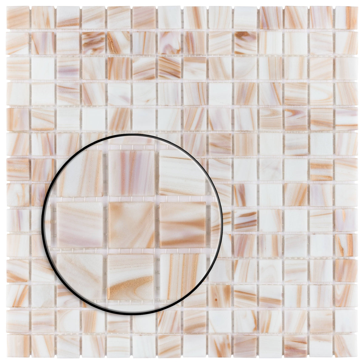 Fused Glass Mosaic Wall Tile, 12 inch x 12 inch, Brown/Tan/White/Copper Z54079