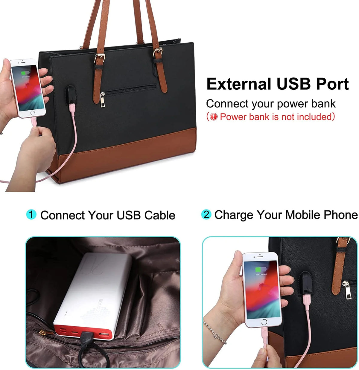 Leather Waterproof Laptop Tote Bag for 15.6 inch Computer Q473