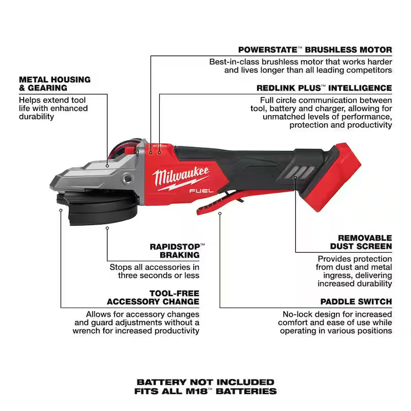 18V Brushless Cordless 5 in. Flathead Braking Grinder O69502