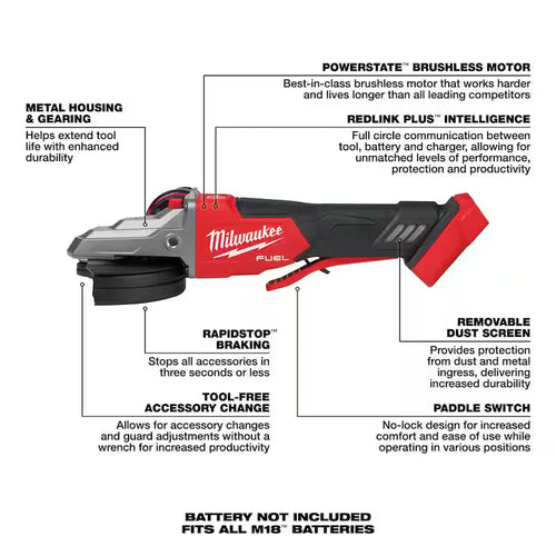 18V Brushless Cordless 5 in. Flathead Braking Grinder O69502