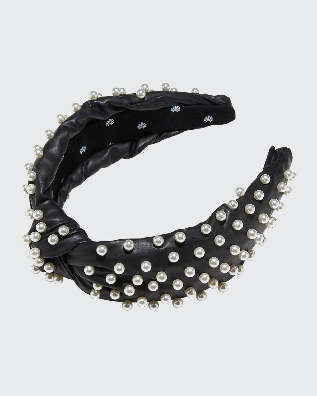 Faux Leather Pearl Knotted Headband O629