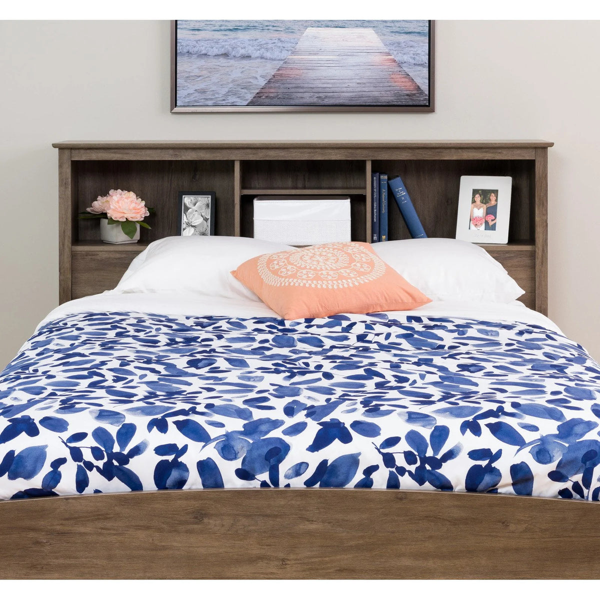 White Full/Queen Bookcase Headboard C668