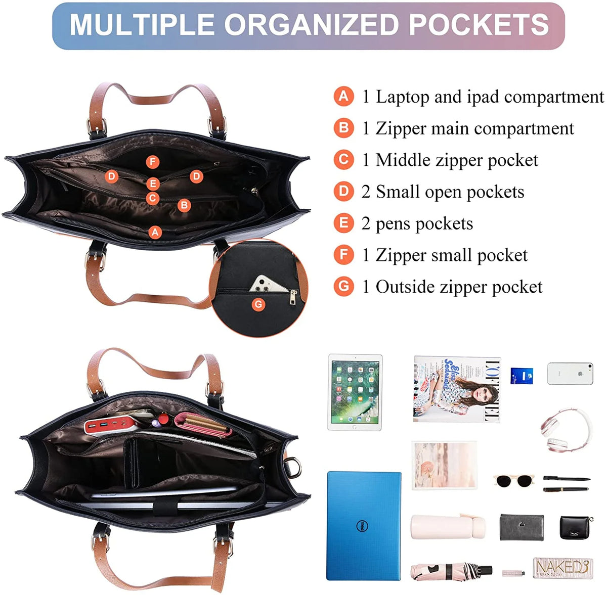 Leather Waterproof Laptop Tote Bag for 15.6 inch Computer Q473