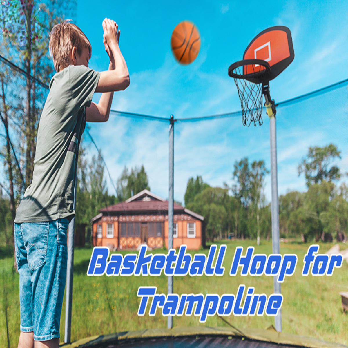 Basketball Hoop for Trampoline Backboard Toy Outdoor Sports Frame Attachment for Curved Pole E58968
