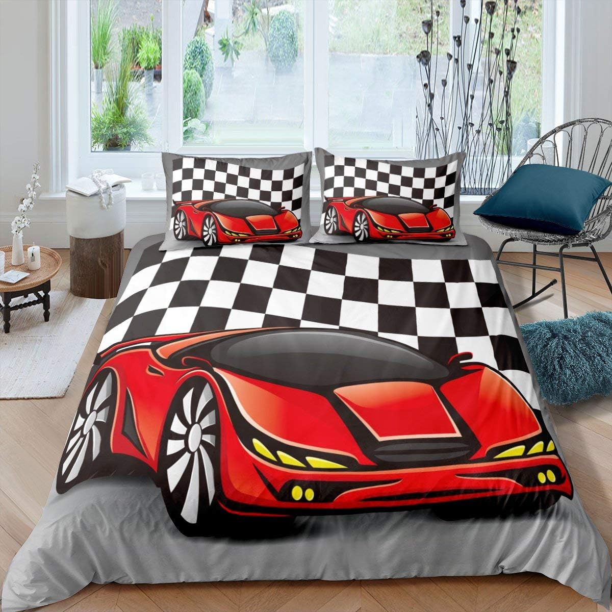 Black White Twin Size Kids Soccer Comforter Cover Bedding Set G126609