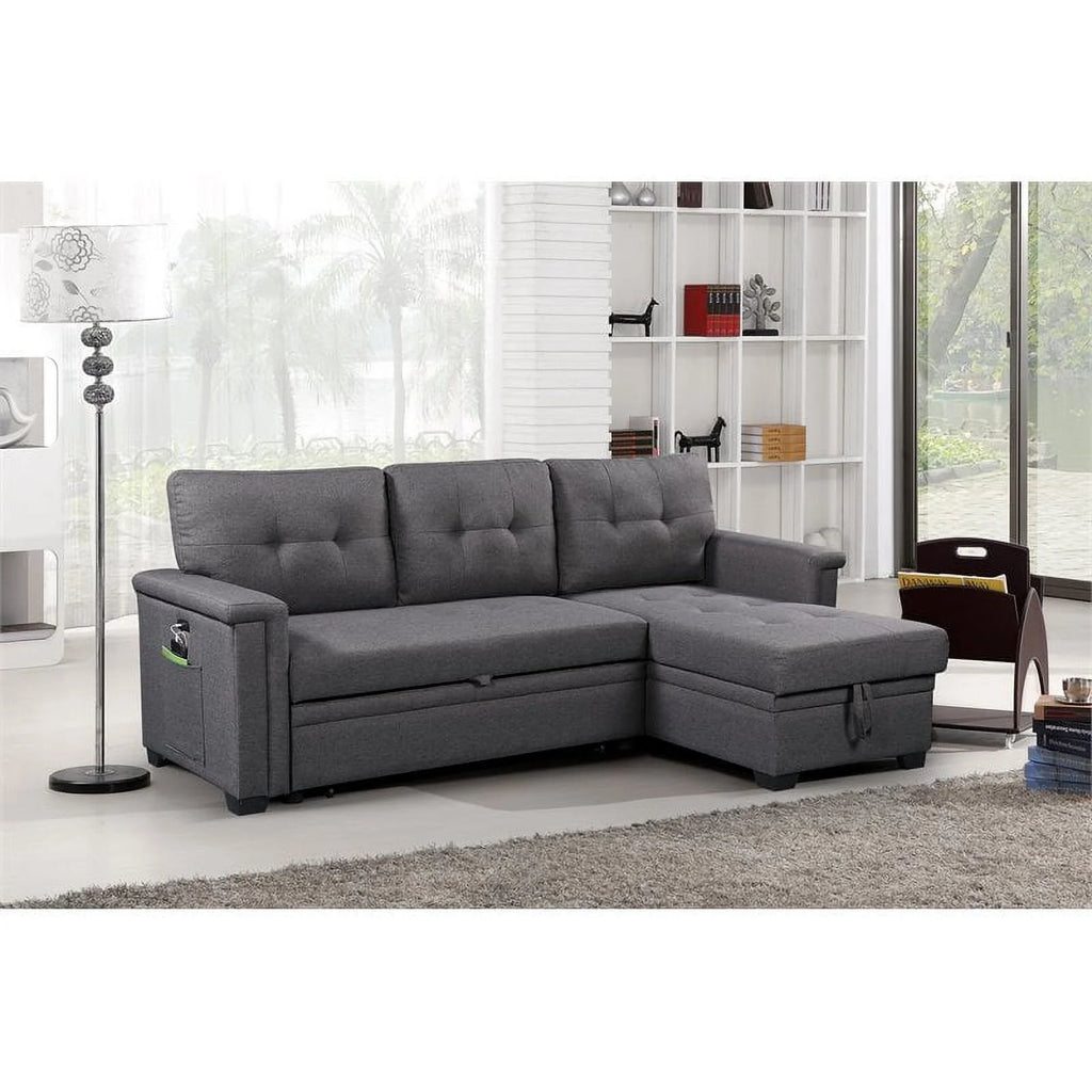 Gray Reversible Sleeper Sofa Storage Chaise with USB Charging Ports W44501