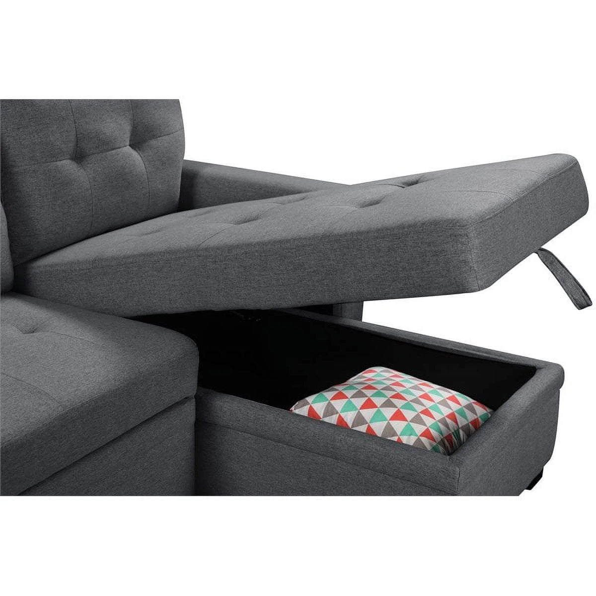 Gray Reversible Sleeper Sofa Storage Chaise with USB Charging Ports W44501