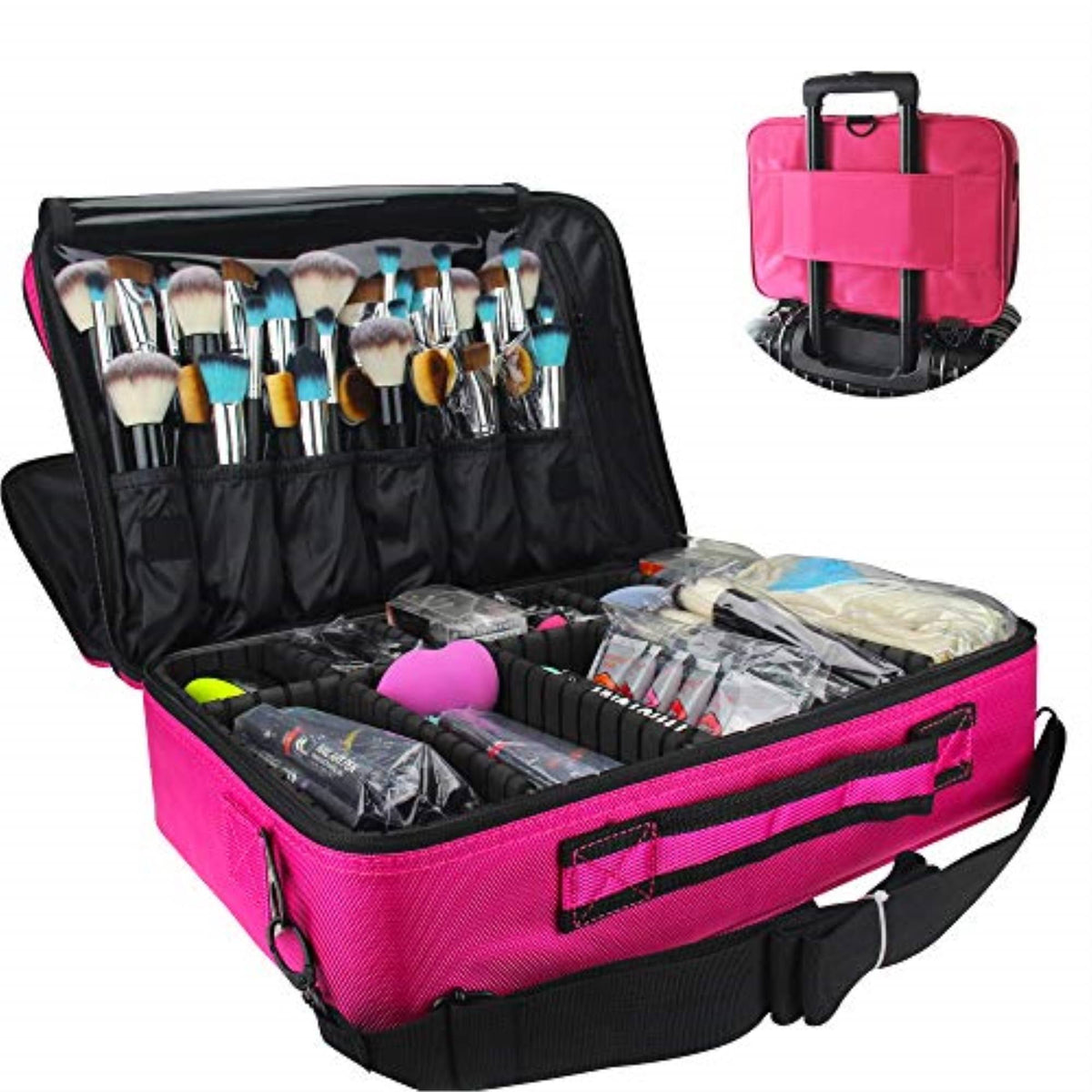 3 Layer Makeup Train Case Cosmetic Organizer Storage Brush Box P658360