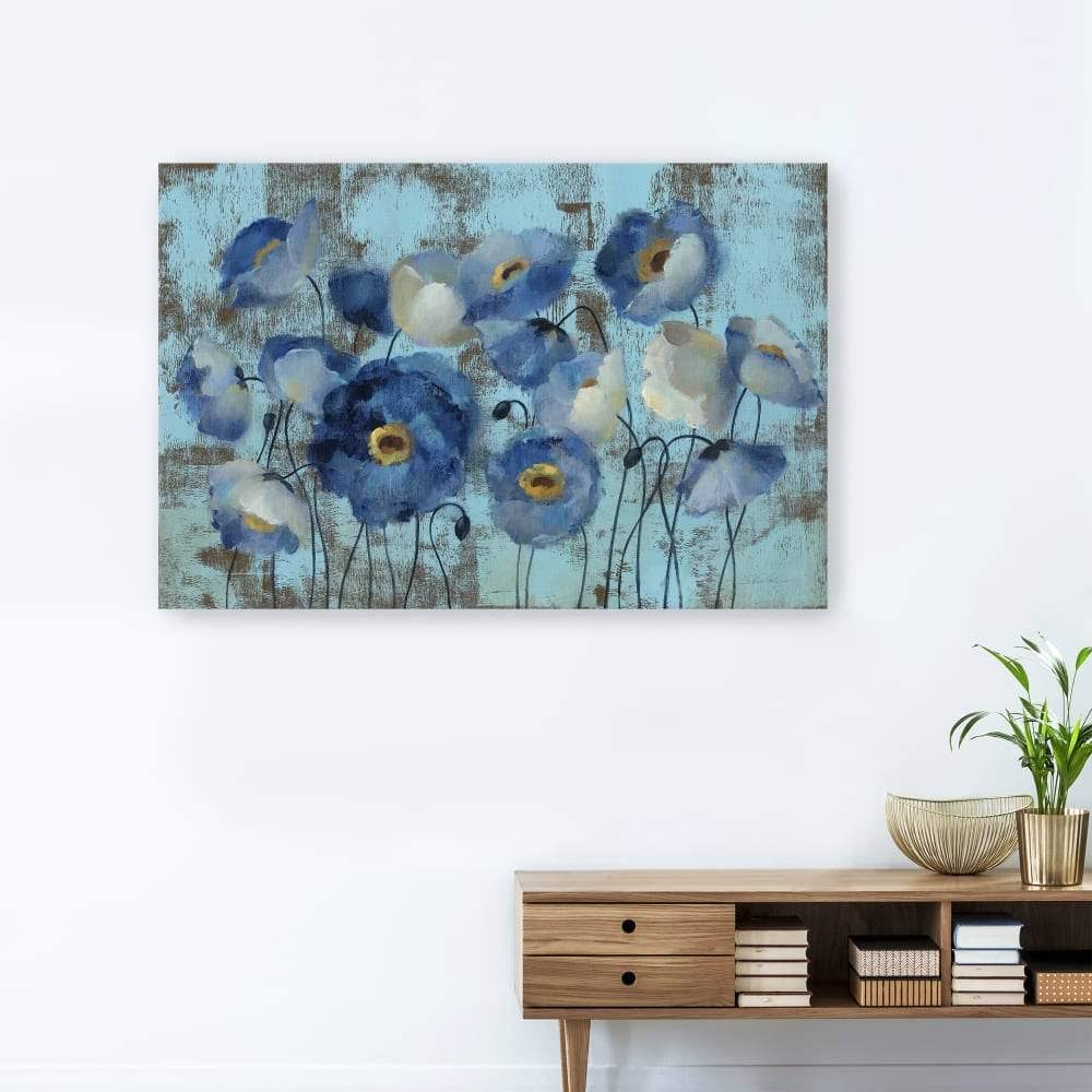 Aquamarine Floral on Blue Canvas Giclee Q951