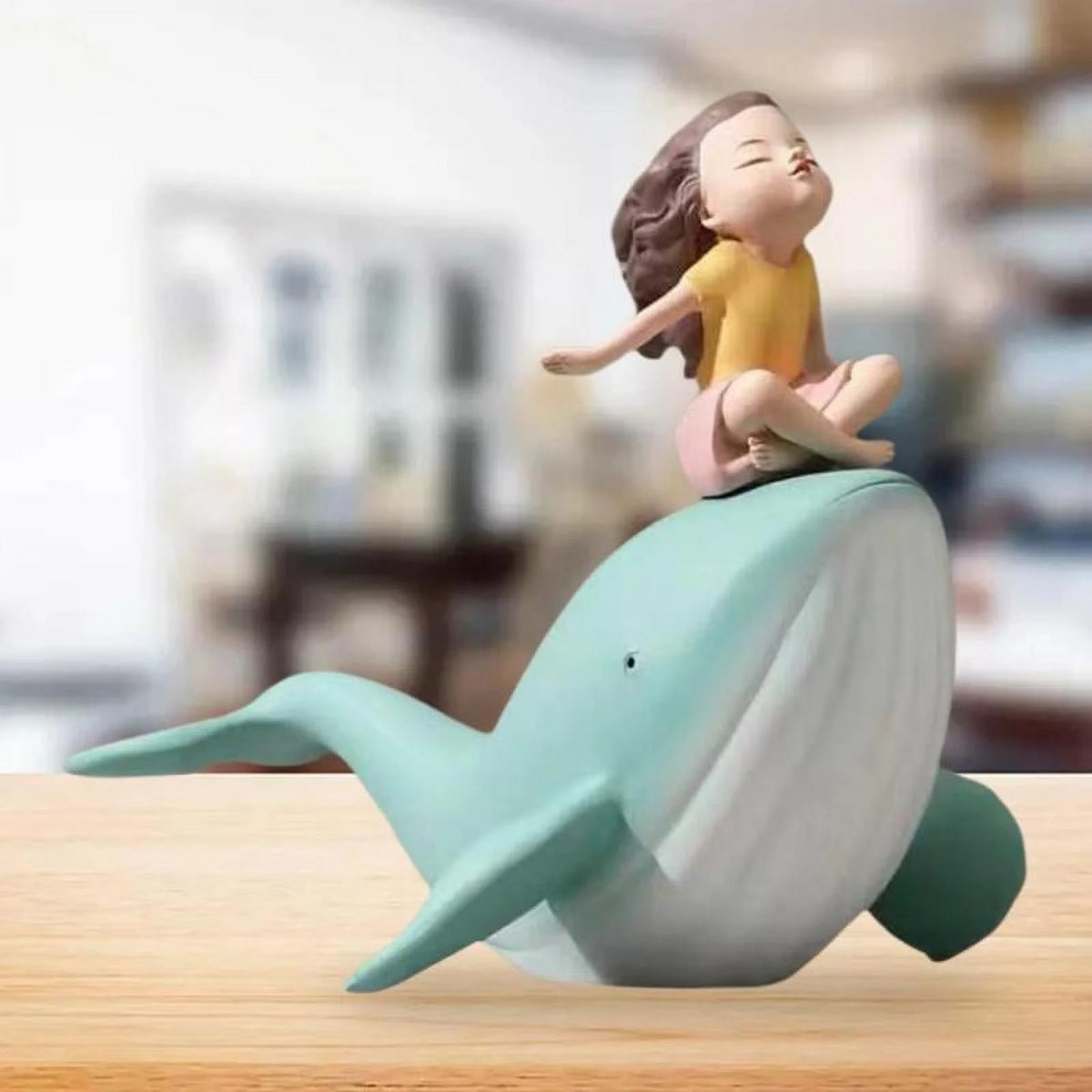 Nordic Girl and Whale Figurine Statue Sculpture H82543