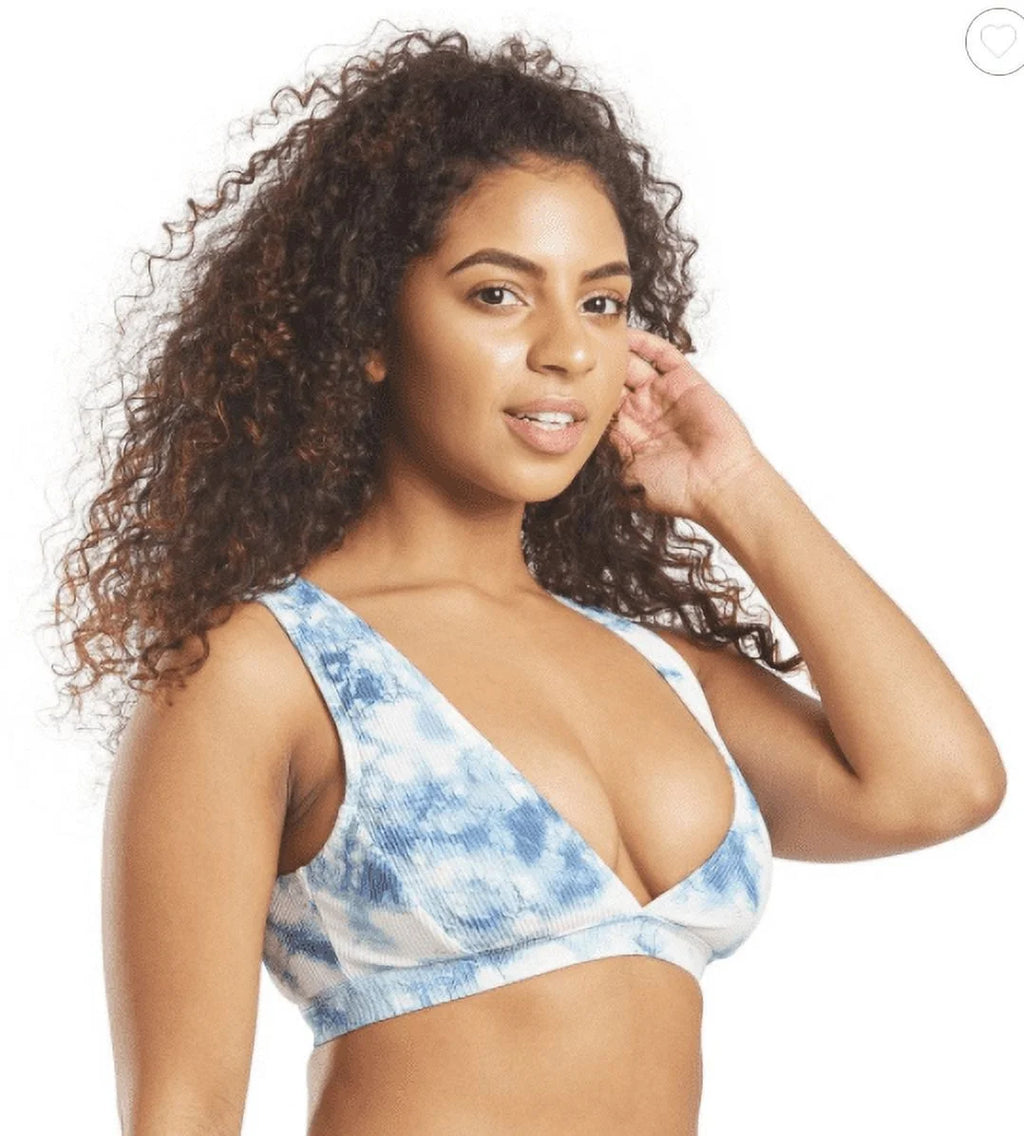 Blue Tie-Dye Deep V Bikini Swim Top U402