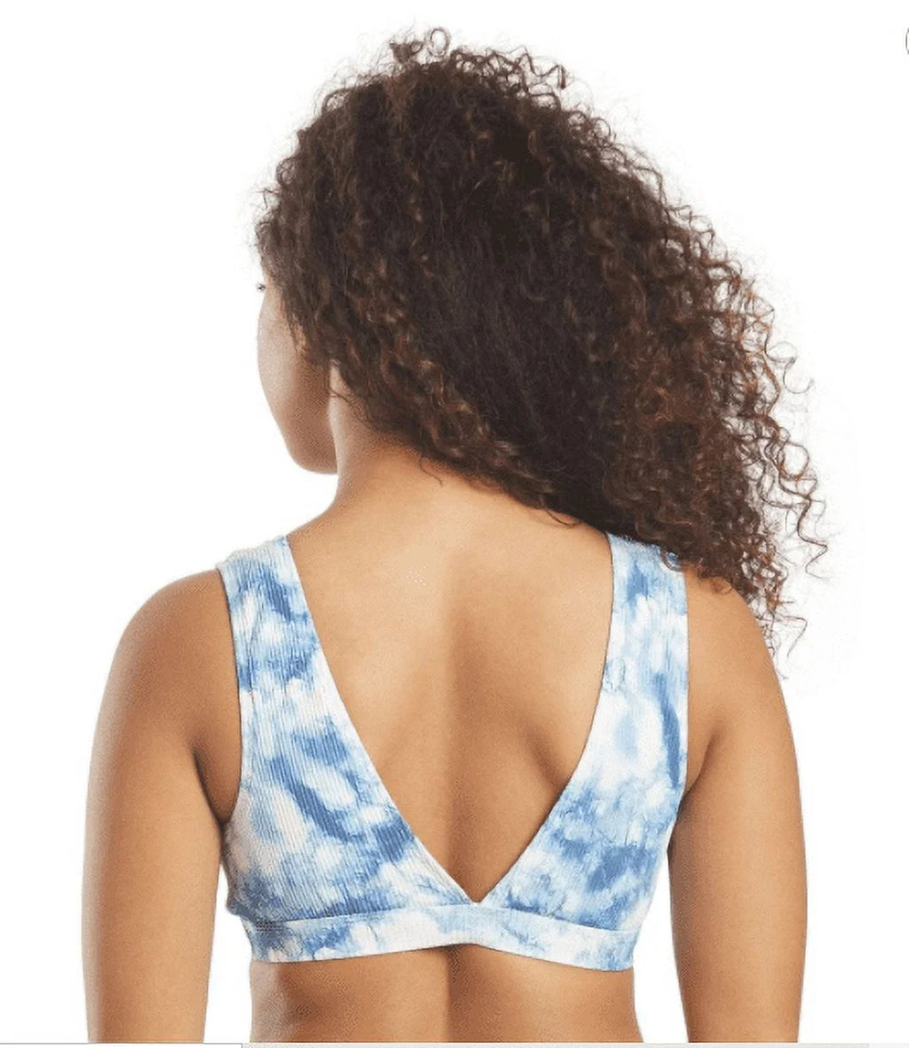 Blue Tie-Dye Deep V Bikini Swim Top U402